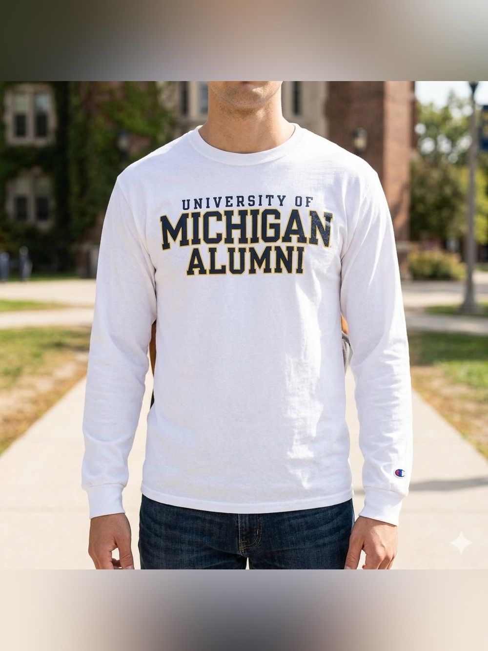 Champion University of Michigan Alumni Long Sleeve Tee White Size M